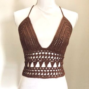 Dark Brown Crochet Cotton Top